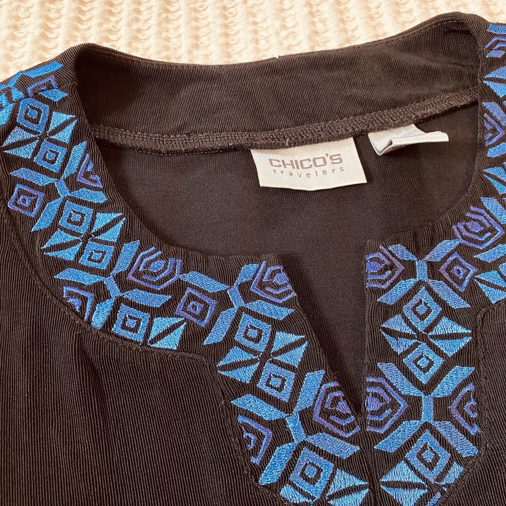 Chico's Tunic Top Blouse Women Tribal Embroidered‎ Blue Black, Size M (1)